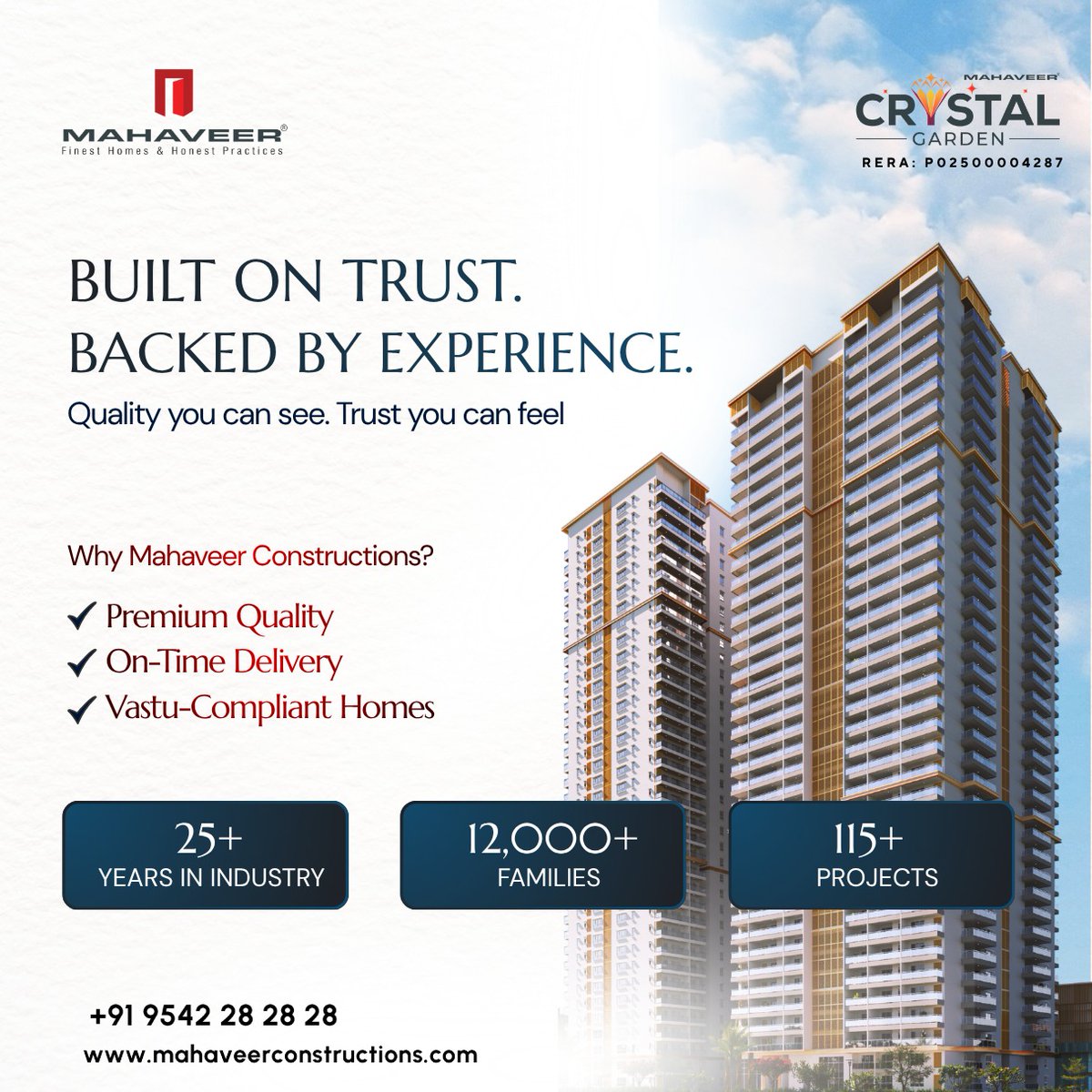 MHVConstrutions's tweet photo. Built on Trust. Backed by Experience. 🏡

When you choose Mahaveer, you don’t just buy a home…
you invest in quality, commitment & peace of mind.

✔ Premium Construction
✔ On-Time Delivery
✔ Vastu-Compliant Living

✨ 25+ Years of Excellence
👨‍👩‍👧‍👦 12,000+ Happy Families
🏢 115+ Successful Projects

📞 Book your dream home today: +91 9542 28 28 28
🌐 https://t.co/GSYccNcAAZ

👉 Limited premium homes available – Don’t miss out!

#MahaveerConstructions #HyderabadRealEstate #LuxuryLiving #DreamHome #GatedCommunity #PremiumApartments #HyderabadHomes #RealEstateIndia #HomeBuyers #VastuHomes #InvestInProperty #HyderabadProperties #NewLaunch #LuxuryHomesIndia