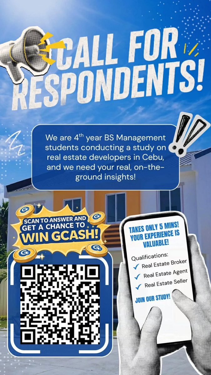 commsbyiskos's tweet photo. 📢 Calling Cebu Real Estate Brokers, Agents, and Sellers!

🎁 Participants will have a chance to receive GCash incentives!

All responses will be kept confidential and used for academic purposes only.

Answer here: https://t.co/iEBftnX56j https://t.co/B7wTYDgtI1