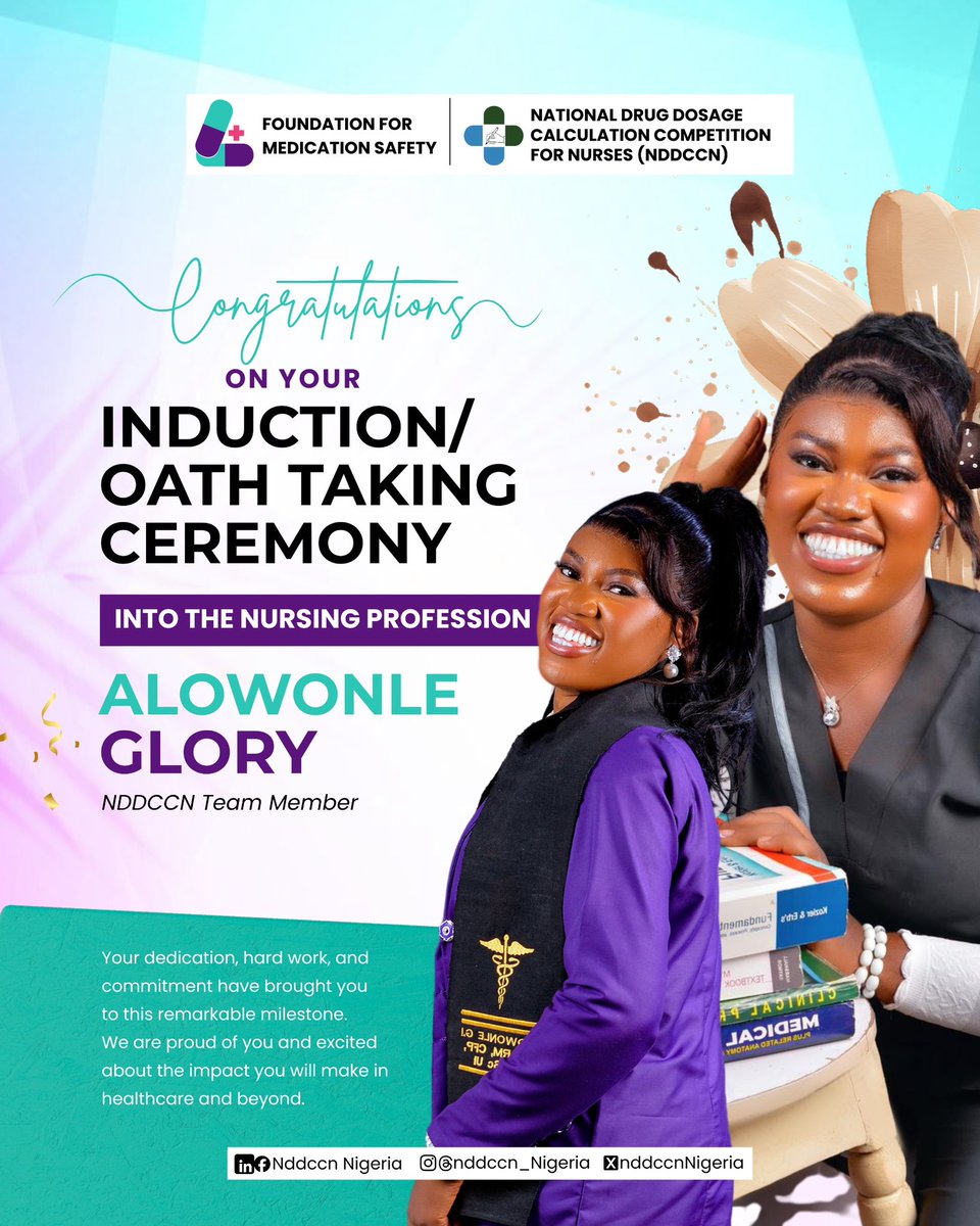 Congratulations @Glory Alowonle on your induction into the nursing profession.

Your dedication, hard work, and commitment have brought you to this remarkable milestone.

We are proud of you and excited about the impact you will make in healthcare and beyond.

#induction