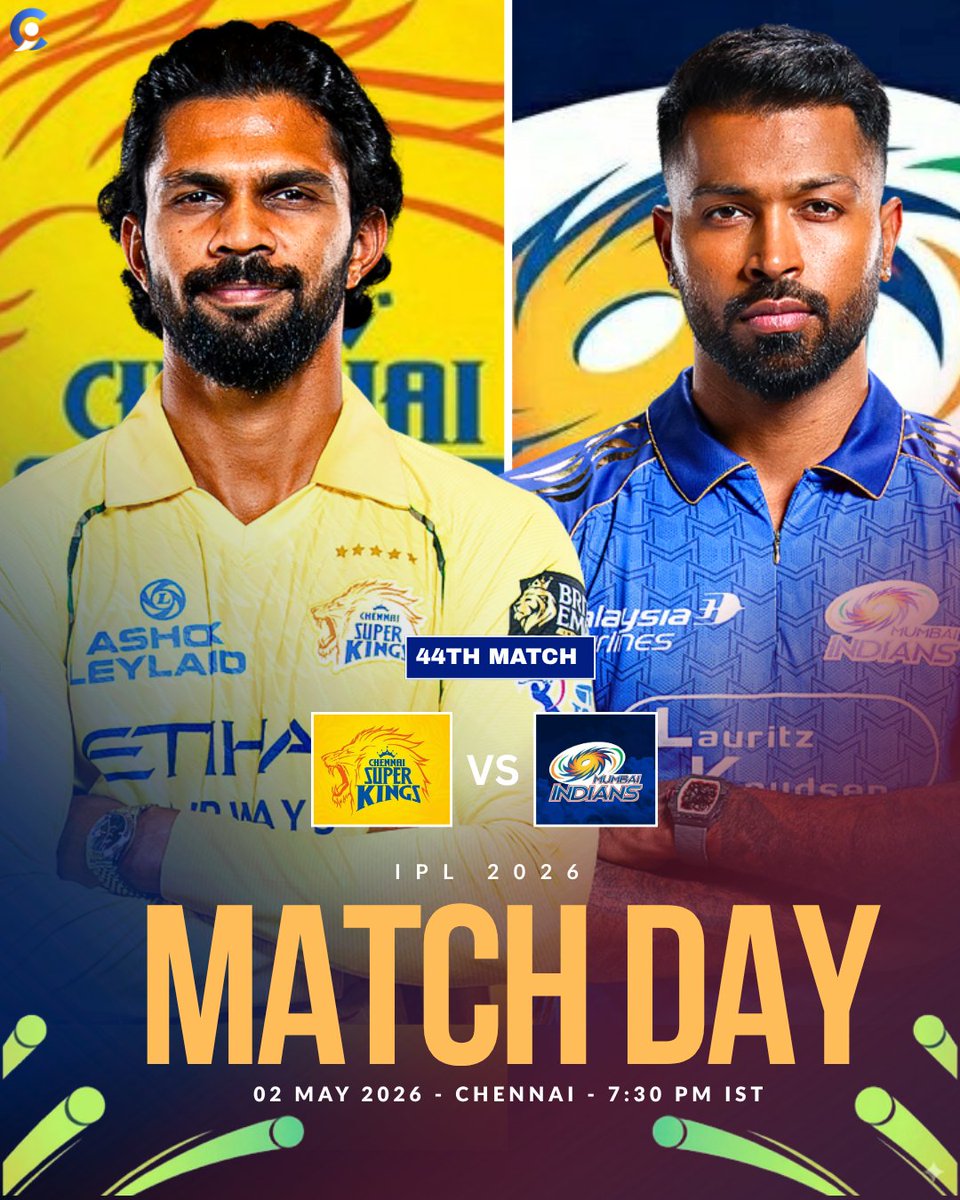 cricketimpluse's tweet image. Round 2 of the IPL El Clásico at Chepauk! 💛

Chennai Super Kings will lock horns with Mumbai Indians in a must-win clash at Chepauk.💙

#CSKvsMI #IPL2026 #CricketImpluse
