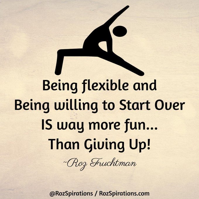 RozSpirations's tweet image. Being Flexible and Being Willing to Start Over IS way more fun... Than Giving Up!
~Roz Fruchtman

#RozSpirations #Kindness #Encouragement #Positivity #Inspiration #SelfCare #Quotes