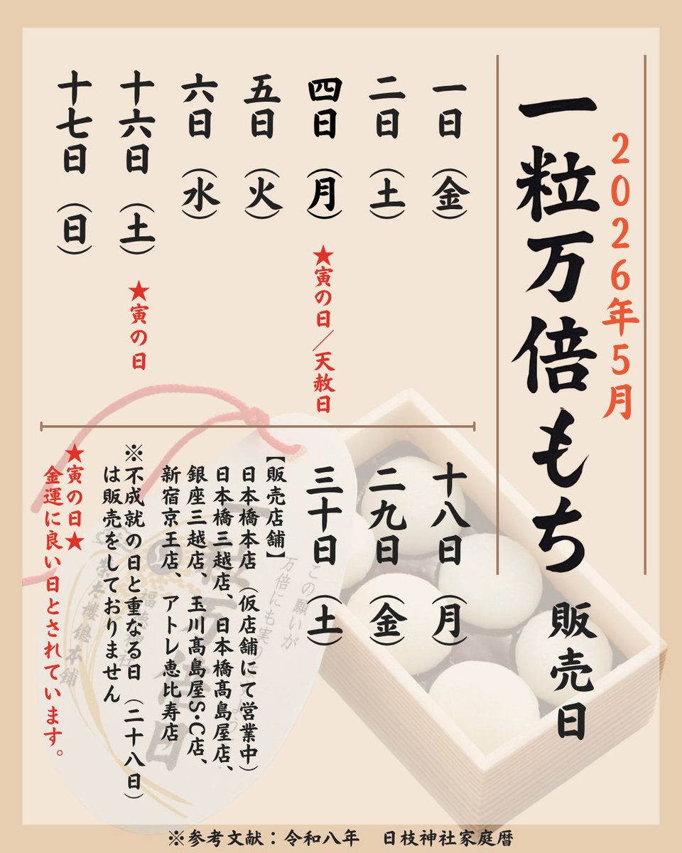 おそくなりました?‍♀️? 「一粒万倍もち」5月の販売日のお知らせ 