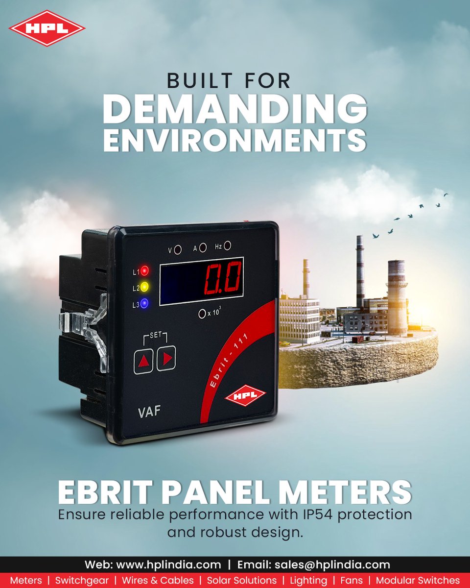 HPL_Official's tweet image. Built to perform where it matters most. ⚡
Ebrit Panel Meters deliver precision, durability, and reliability, even in the toughest environments. 
With IP54 protection and a robust design, you stay powered with confidence every day.

#HPLIndia #PanelMeters #IndustrialSolutions