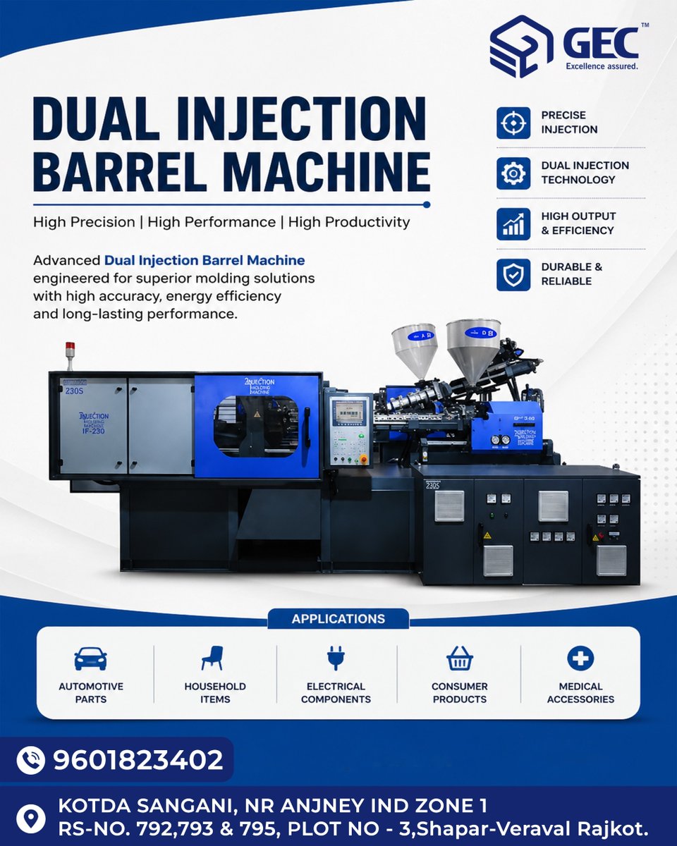 eng1478's tweet photo. Double the power. Double the precision. 
Take your production to the next level with our Dual Injection Barrel Machine
⚙️ Dual Injection Technology
🎯 Precision Molding
📈 High Productivity
📞  9601823402
#InjectionMolding #DualInjection  #Automation #PlasticMolding  #MakeInIndia https://t.co/rQukacIrhR