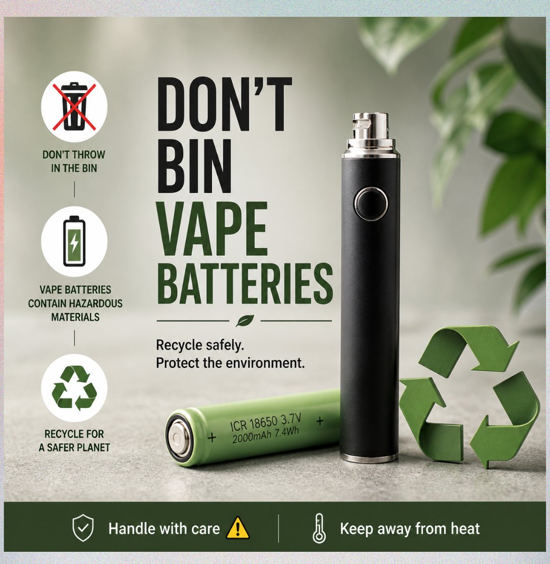 how_to_vape's tweet image. Don’t bin vape batteries ⚠️🔋 Recycle them safely to protect the environment ♻️ Small actions prevent big hazards 🌍 Store safely &amp;amp; use proper recycling points 📍
#RecycleRight #VapeSafety #EcoFriendly #BatteryRecycling #Sustainability