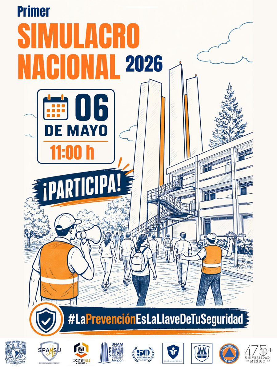 FESAragonUNAM's tweet photo. No corro, no grito y no empujo
🗓 06 de mayo | 11:00 y 17:00 h
Participa en los simulacros y fomentemos la cultura de la prevención | #MeCuido ⚠ https://t.co/tMosdRyKbm