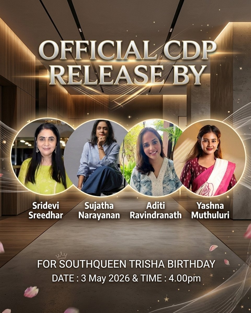 Trishkrish_583's tweet photo. The wait is almost over 👑✨ Get ready for the grand Official CDP Unveiling for our South Queen @trishtrashers birthday♥️

@sridevisreedhar @N_sujatha08 @aditi1231 @yashnamuthuluri
⭐️
​#Trisha #SouthQueenTrisha #HBDTrisha #TrishaKrishnan  #QueenOfSouthIndia https://t.co/PZKf1hzRNh