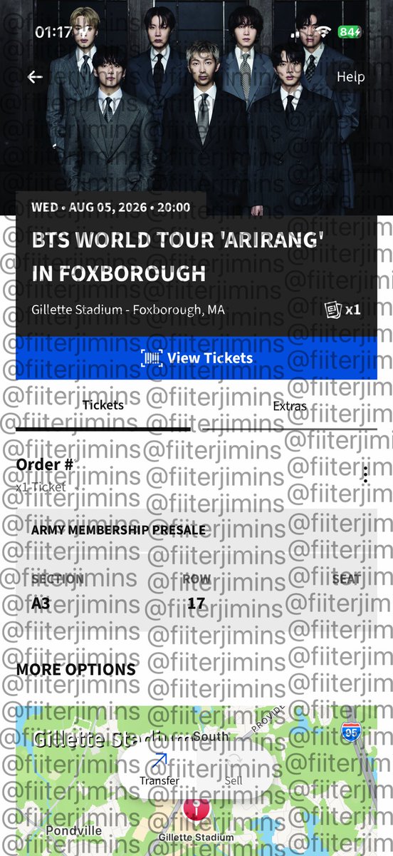 fiIterjimins's tweet photo. WTS x1 D1 (8/5) bts arirang floor ticket at gillette stadium in foxborough, ma (not soundcheck) 🤍

$467.15
Section A3, row 17 

can facetime/zoom while we transfer and can offer video proof if needed!! :) https://t.co/ZJj8oSmbrp