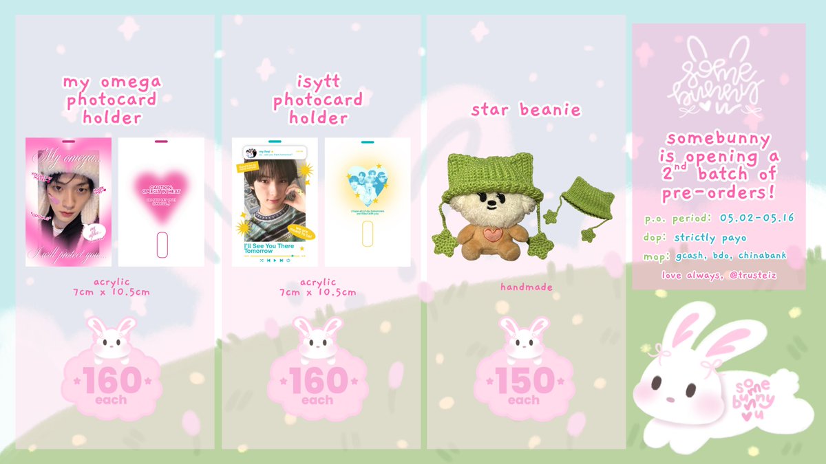soobneho's tweet photo. finally opening a 2nd batch of pre-orders for my shop's crowd favorites from #MOAArtMart2026!

🐺 my omega photocard holder
💫 isytt photocard holder
🍀 crocheted green star beanie

💌 https://t.co/aZvrKcqZvl
⏳ 05.02-05.16
🌐 ww go OK! pls dm
🍥 wts lfb txt kpop ph https://t.co/3HZlMQChbX