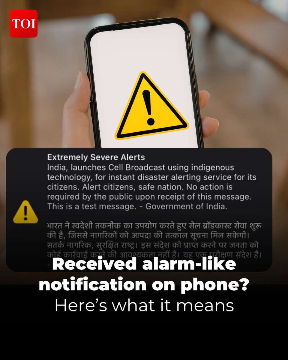 timesofindia's tweet image. Many mobile users across the country recently received sudden alert messages on their phones there is no reason to panic, here's why. The government is currently running nationwide trials of a #mobile-based disaster alert system and the messages being sent are only test