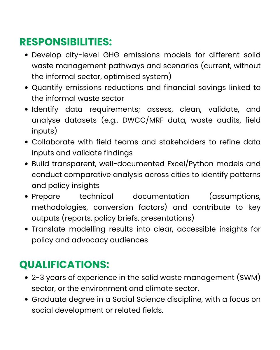 Hasiru_Dala's tweet image. We’re hiring a Research Assistant in Bengaluru!

Work on research exploring GHG emissions in waste systems and the role of the informal sector in building sustainable cities.

If you’re into data, policy, and social impact—apply now.

#WeAreHiring #ResearchJobs #ClimateAction