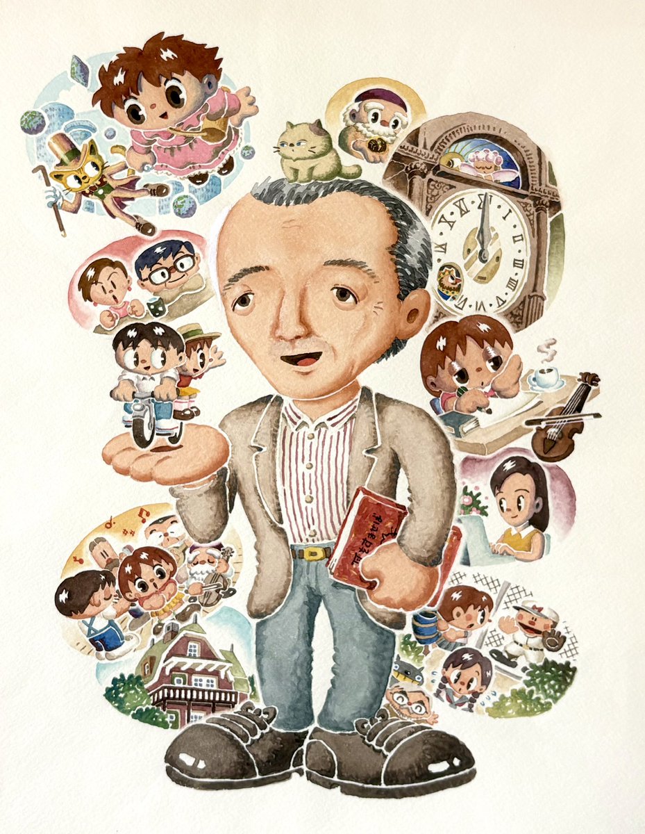 コミックボックスで描いた中表紙絵の近藤喜文監督 1995年 水彩画 #耳を