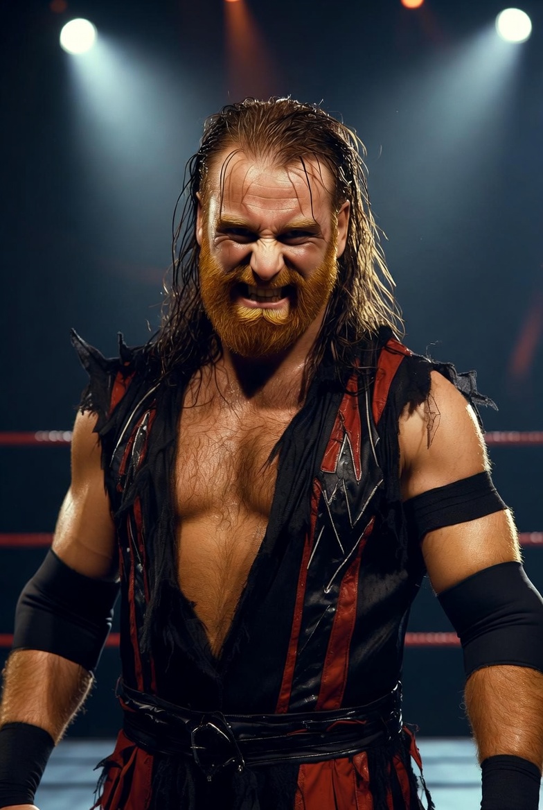 DatahawkJSJ's tweet image. Oh yeah, but they need to pull the fucking trigger and have @SamiZayn crash all the way out.  

They went one week too far with the Gingerbread Man...

And I did *not* expect them to be running this back at #Backlash.  (I told Grok to make Sami as a diabolical heel.) #WWE