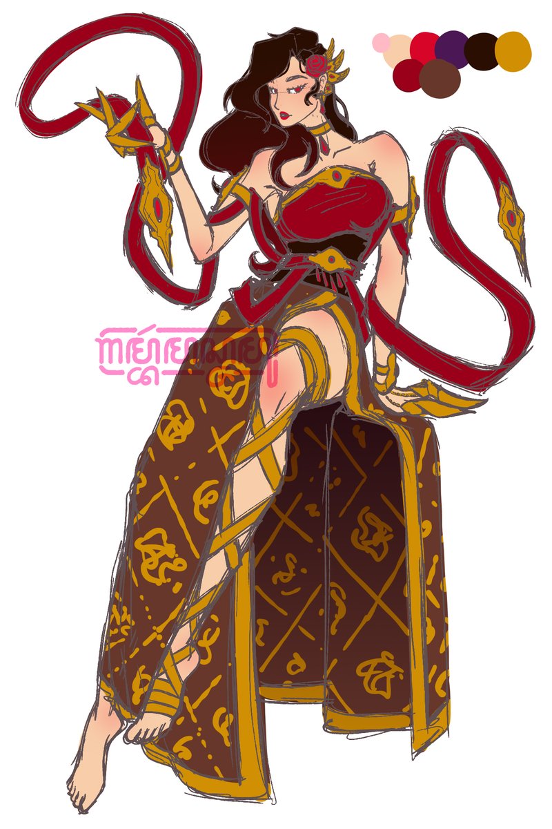 gambarmasjamu's tweet image. Pemanasan tangan hari ini sebelum lanjut mengkomish:

Banowati 2.0 -  reimagined as a Mage/Assassin Jungler karena lorenya yang genit sekaligus ada backstory jadi "spy" buat bocorin info Kurawa.

Backstory dan skill set di universe MOBA gweh mnyusul kmudian #wip #wayang