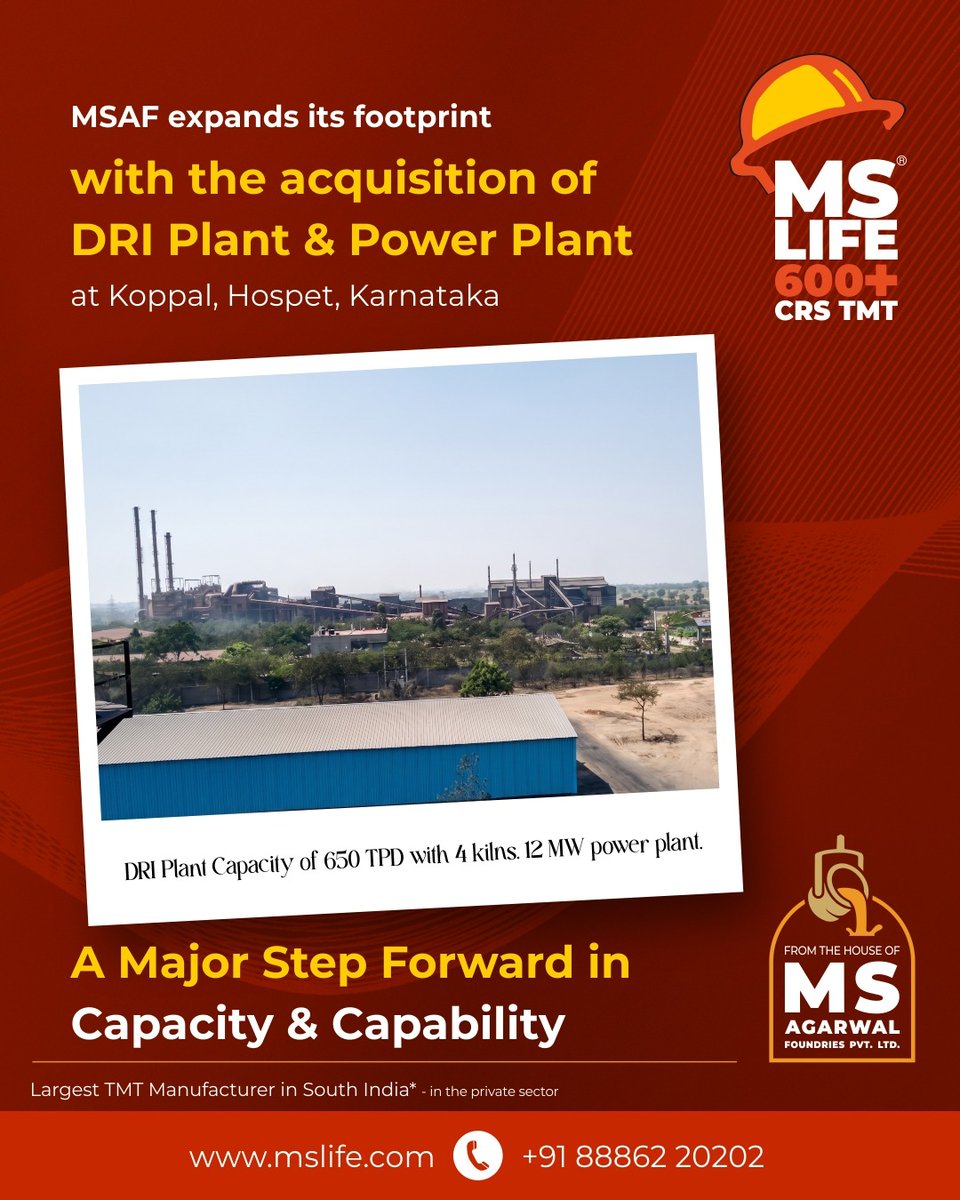MSLife7's tweet image. MS Agarwal Foundries Pvt. Ltd. has successfully acquired Thanush Ispat Pvt. Ltd., Hospet, Karnataka, marking another significant milestone in our growth journey.

A step forward today. A stronger tomorrow ahead.

#MSAgarwalFoundries #MSLife #Acquisition #BusinessGrowth
