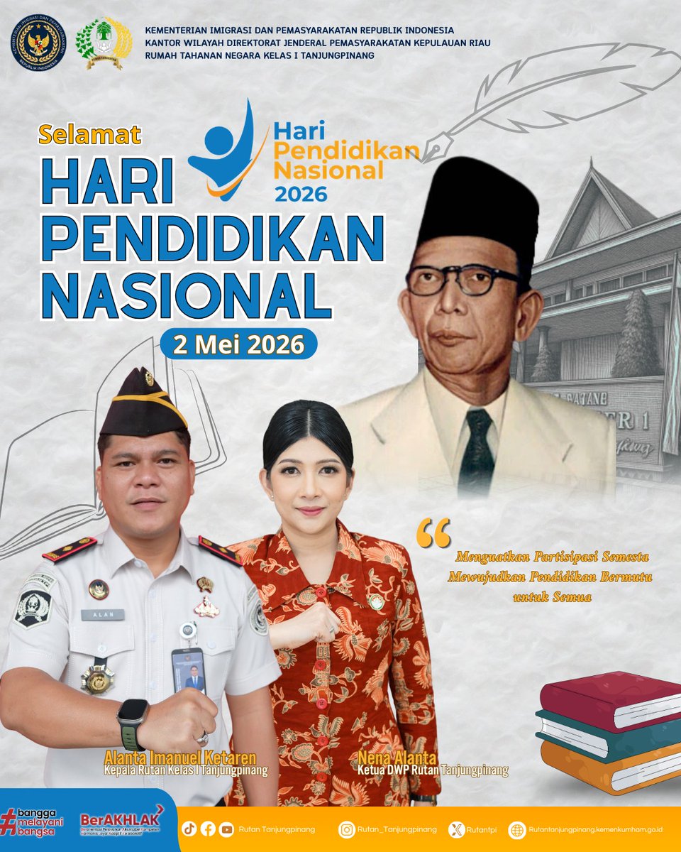 Selamat Hari Pendidikan Nasional 2026 🇮🇩

Rumah Tahanan Negara Kelas I Tanjungpinang berkomitmen mendukung pendidikan sebagai bagian dari pembinaan Warga Binaan Pemasyarakatan.

Semangat Ki Hajar Dewantara menjadi landasan dalam mewujudkan pembinaan yang berkualitas.