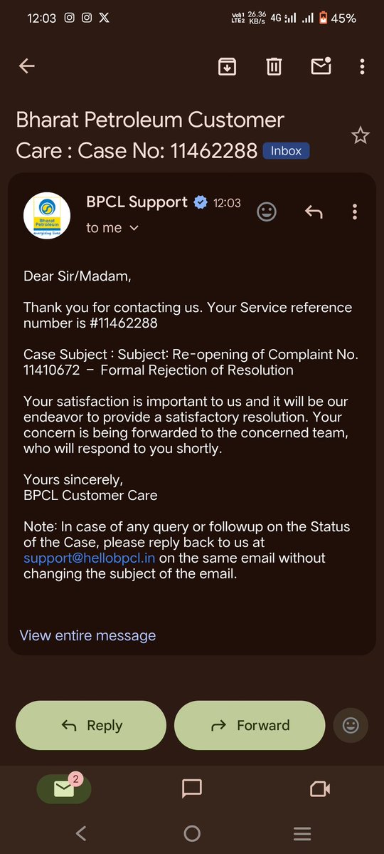 Roseline2026's tweet image. Shameful service @BharatPetroleum! Case 11410672 closed without my consent. Fake delivery status by agency &amp;amp; 7 days of mental agony. I want my ₹20,000 claim, not just excuses.
@MoPNG_eSeva @HardeepSPuri #ConsumerCourt #BharatGas #scamass