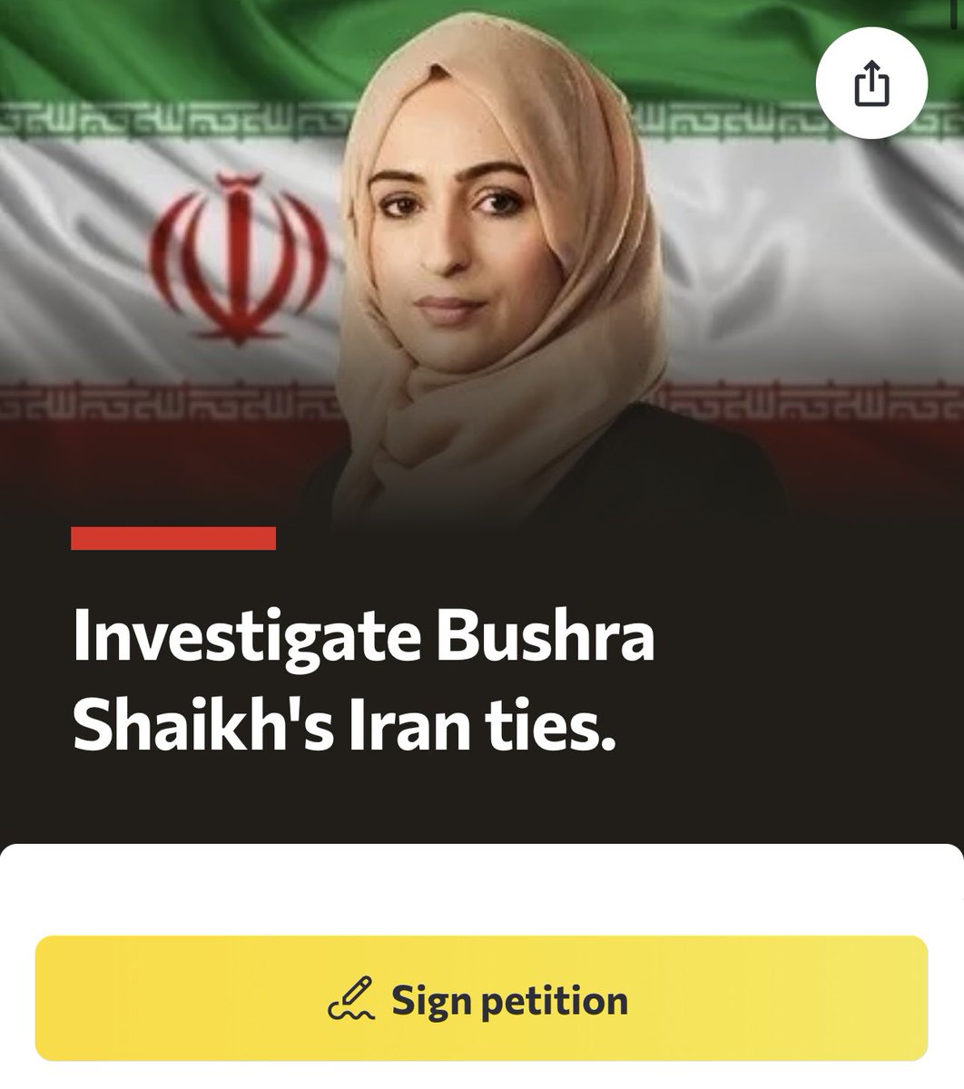 Free_Iran1111's tweet photo. Investigate Bushra Shaikh's Iran ties. - Sign the Petition! https://t.co/aCQMNFHM99 via @UKChange https://t.co/jkoQHT4fzi