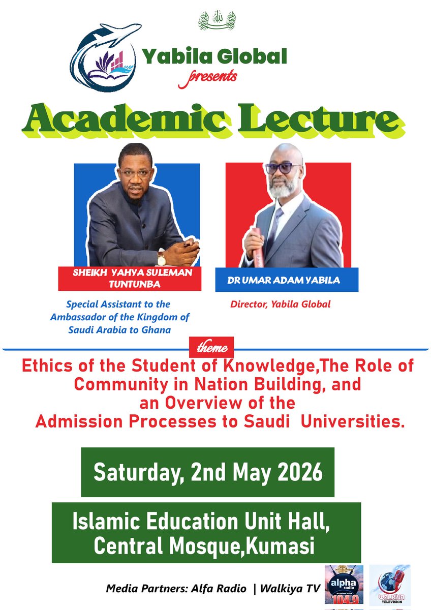 manzo_ghana's tweet photo. Let's avail ourselves of the numerous opportunities in higher education. Happening to day at the Islamic Education Unit  Hall, Kumasi Central Mosque.
Time: 10: 00 am
#labourdayweekend #WorkersDay https://t.co/7lAGSiNm3Z