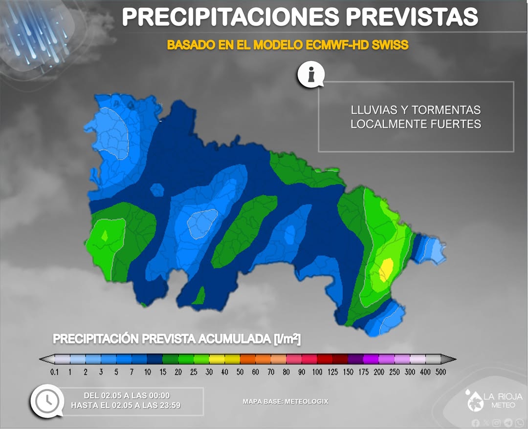 lariojaMeteo's tweet photo. Buenos días!! Sábado complicado en #LaRioja. Desde por la mañana abundante nubosidad y riesgo de chubascos y #tormentas⛈️⛈️ que serán localmente fuertes⚠️⚠️ y acompañadas de granizo.

Vientos del SurEste moderados con descenso térmico📉📉, sobre todo de las máximas. https://t.co/RBWEPAlH7t