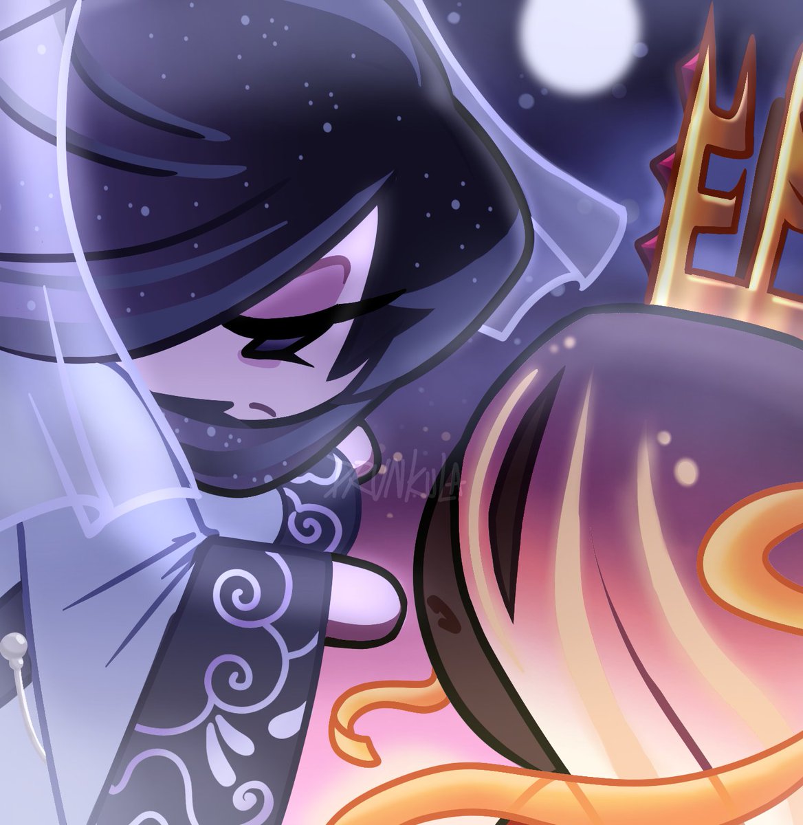 DRUNKULA_'s tweet image. [MulberryCacao: skins 🫐⚔️👑] 
Fog of NightFall x Dusk of Silence 

" Has your heart, truly succumbed to apathy? .. " 
#darkcacaocookie
#crk #duskofsilence