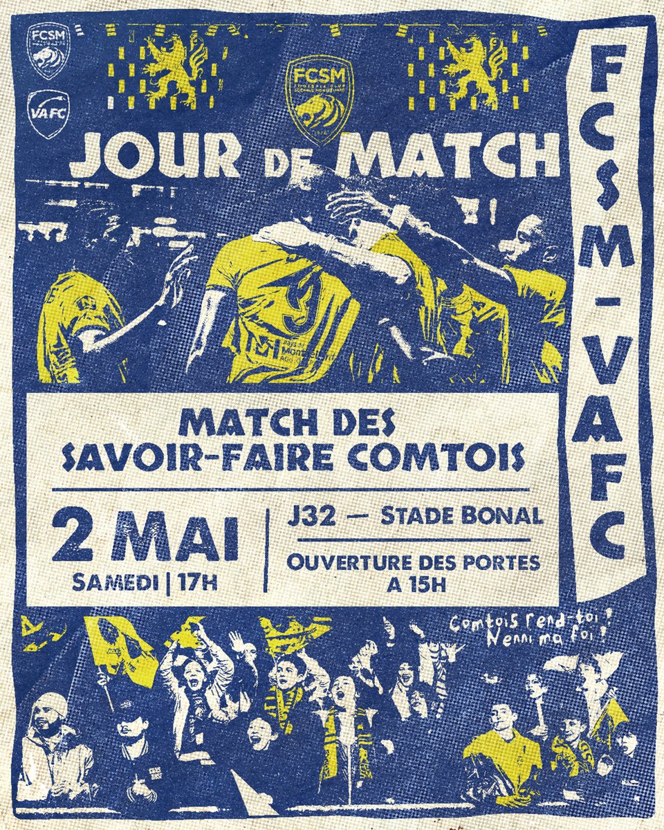 FCSM_officiel's tweet photo. 🔥 𝗝𝗢𝗨𝗥 𝗗𝗘 𝗠𝗔𝗧𝗖𝗛 🔥

⌚️ 17h 🆚 @VAFC 
⚔️ J32 de @NationalFFF
🏟️ Stade Bonal (ouverture des portes 15h)
🔒 Guichets fermés
#⃣ #FCSMVAFC
📺 FFF TV &amp; BFM Alsace

👊 Allez Sochaux ! https://t.co/nMm3FBkjUQ