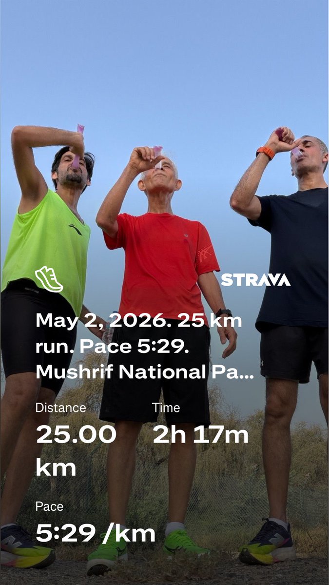 beshtawy's tweet photo. May 2, 2026. 25 km run. Pace 5:29. Mushrif National Park. Dubai, UAE 🇦🇪 #UAE #Dubai #running #Asics #Metaspeed_Tokyo_Ray @googlephotos #garminラン Check out my run on Strava. https://t.co/R2P4a2KpL7 https://t.co/sVn93Oy6MW