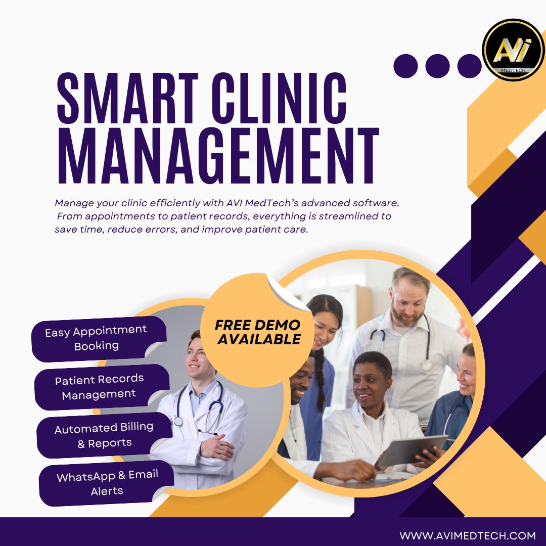 avimedtech's tweet photo. Running a clinic shouldn’t feel chaotic.

With AVI MedTech’s Smart Clinic Management Software, you can handle everything from appointments to billing in one place  quickly, securely, and efficiently.
👉 Book your free demo today
#appointmentmanagement #avimedtech #patientrecords https://t.co/2t7dZ8lsFk