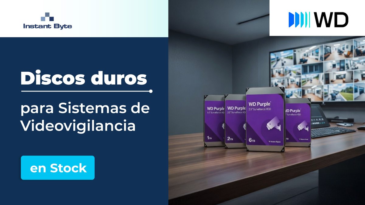 InstantByte's tweet photo. 💾 Almacenamiento pensado para videovigilancia 24/7.

Los discos WD Purple de Western Digital están diseñados específicamente para sistemas CCTV, ofreciendo fiabilidad continua, grabación estable y optimización para múltiples cámaras.

Modelos disponibles: https://t.co/QIyoGjGWY5 

📩 comercial@instantbyte.com | 📞 91 084 10 11 

#WesternDigital #WDPurple #CCTV #Videovigilancia #Storage