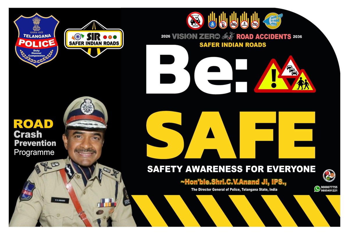 GhanshamOjha's tweet image. @rashtrapatibhvn
@narendramodi
@AmitShah
@nitin_gadkari
@MORTHIndia
@revanth_anumula

On: 02.05.2026

Hon’ble.Shri.@CVAnandIPS Ji @TelanganaDGP Live with ethics, committed with duty &amp;amp; caring nature🤗

 #BeSAFE “Safety Awareness For Everyone” #Mission5000Days Road Safety Awareness
