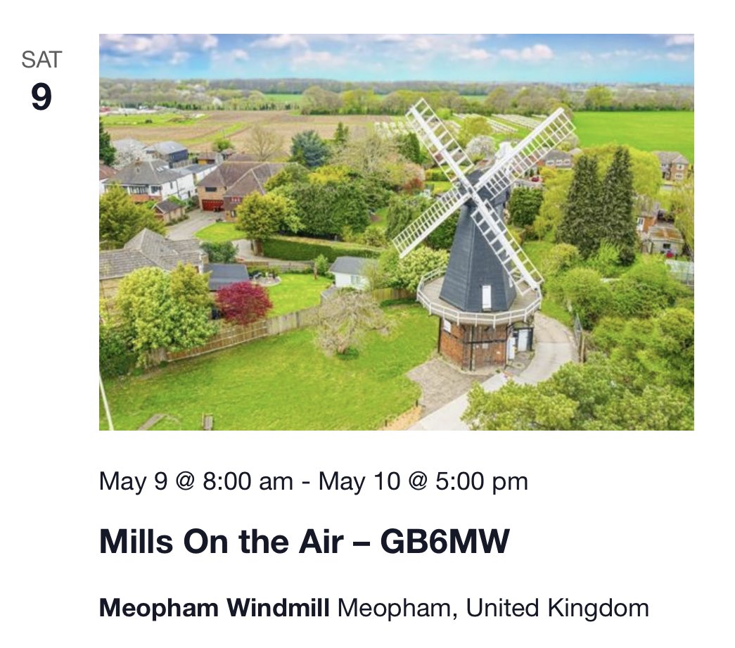 G3RCV's tweet photo. COME AND MEET CRAY VALLEY RS Sat/Sun 9/10 May at MEOPHAM WINDMILL operating GB6MW located DA13 0QA. One of England’s most beautiful windmills in a picturesque village. https://t.co/qvRZPBcvJu