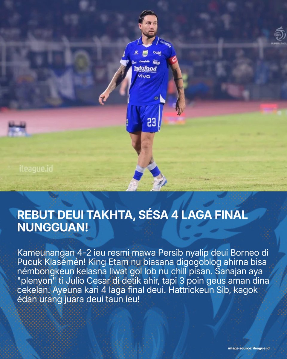 stdnsiliwangi's tweet photo. EPIK COMEBACK DI LAMPUNG! 🦁🔥
Drama 4-2 lawan Bhayangkara nyieun urang balik deui ka Pucuk! 🦁📈
BACA FULL ANALISIS NA DI KARYAKARSA! ➡️ https://t.co/xLyJmC2VTN
#stdsiliwangi #LaporanPandanganMata #Persib #PersibDay https://t.co/7ckxILXCmf