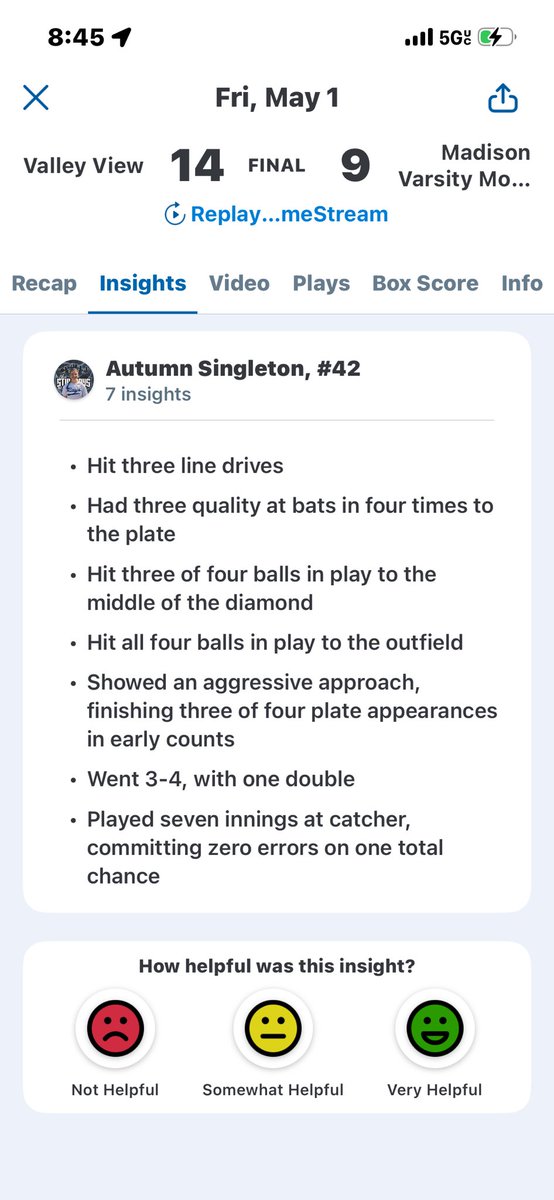 ASingleton_8's tweet photo. A few hits from tonight. And 1 of my 2 tag outs at home @Coach2K_OSU @Coach_mcGuem @2Ganeff @CoachDeOliveira @mandygardner24 @OhStingrays2029 https://t.co/Sf3Xz0jbZl