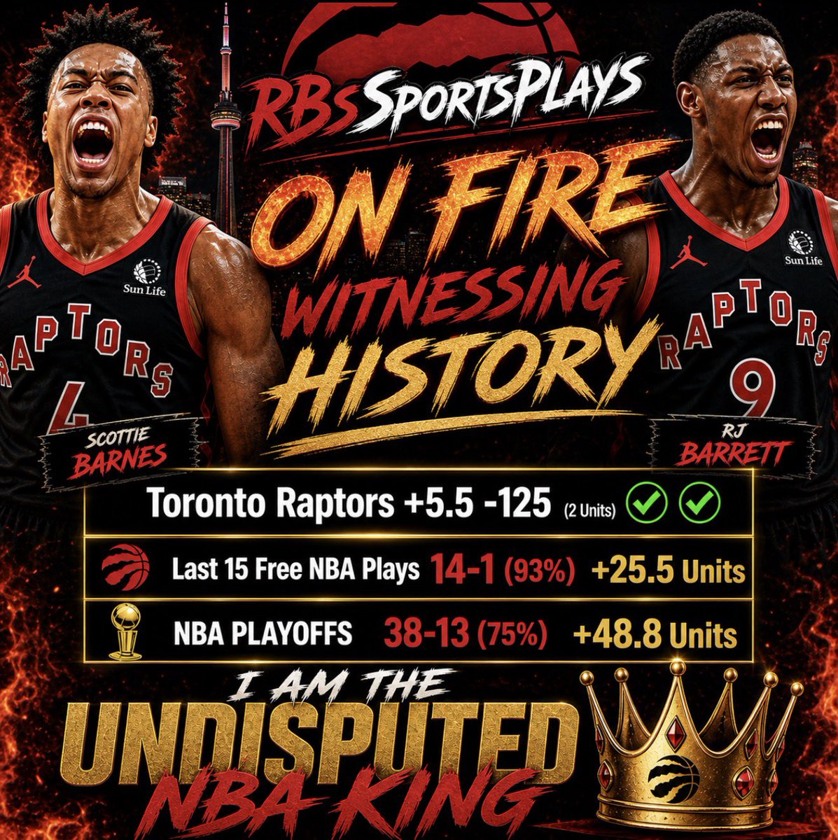 RBsSportsPlays's tweet image. BOOOOOOOMMMMMMM

WE DID IT AGAIN BABYYYY

Toronto Raptors +5.5 -125 (2 UNITS)✅✅

THE NBA KING 👑 WANTS THE SWEEP 🧹 

WHERE ARE MY DANCERS #Gambling𝕏 🕺🏻