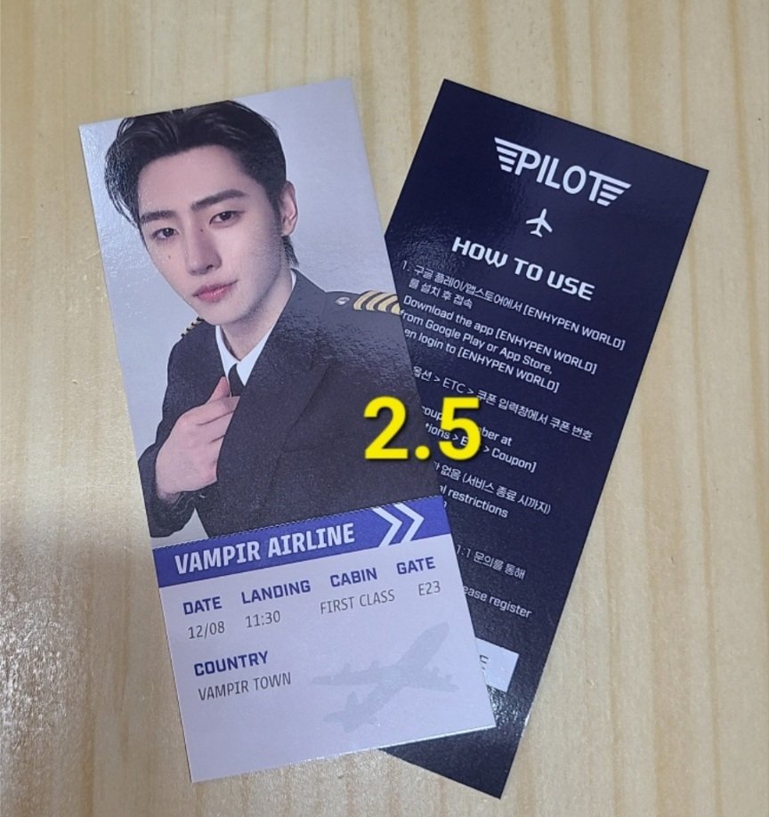 kingyangdo1's tweet photo. 엔하이픈 월드 쿠폰 카드 컬렉션 파일럿 기장 버전 양도 
[ENHYPEN WORLD COUPON CARD COLLECTION] pilot ver. SELL 

성훈 셀카 포카 (쿠폰 미사용)

2.5  (배송비 별도)
준등기나 반택 배송 가능
https://t.co/K8Rrou3jnN https://t.co/WdyDRL8XL7