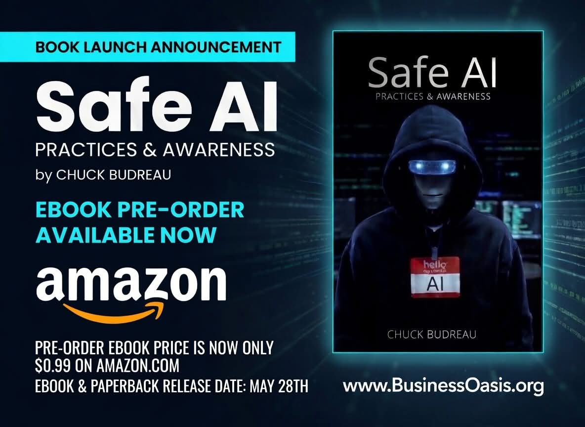 BUDREAUCHUCK's tweet photo. I'm excited to announce that my first book Safe AI Practices and Awareness is now available for pre-order on Amazon. Let's see if we can get it onto the Best Seller lists for my categories! Only $0.99!!!
Order here!
https://t.co/MC1iVpmppk
#SafeAI #booklaunch #BusinessOasis https://t.co/y9fKNIel5c