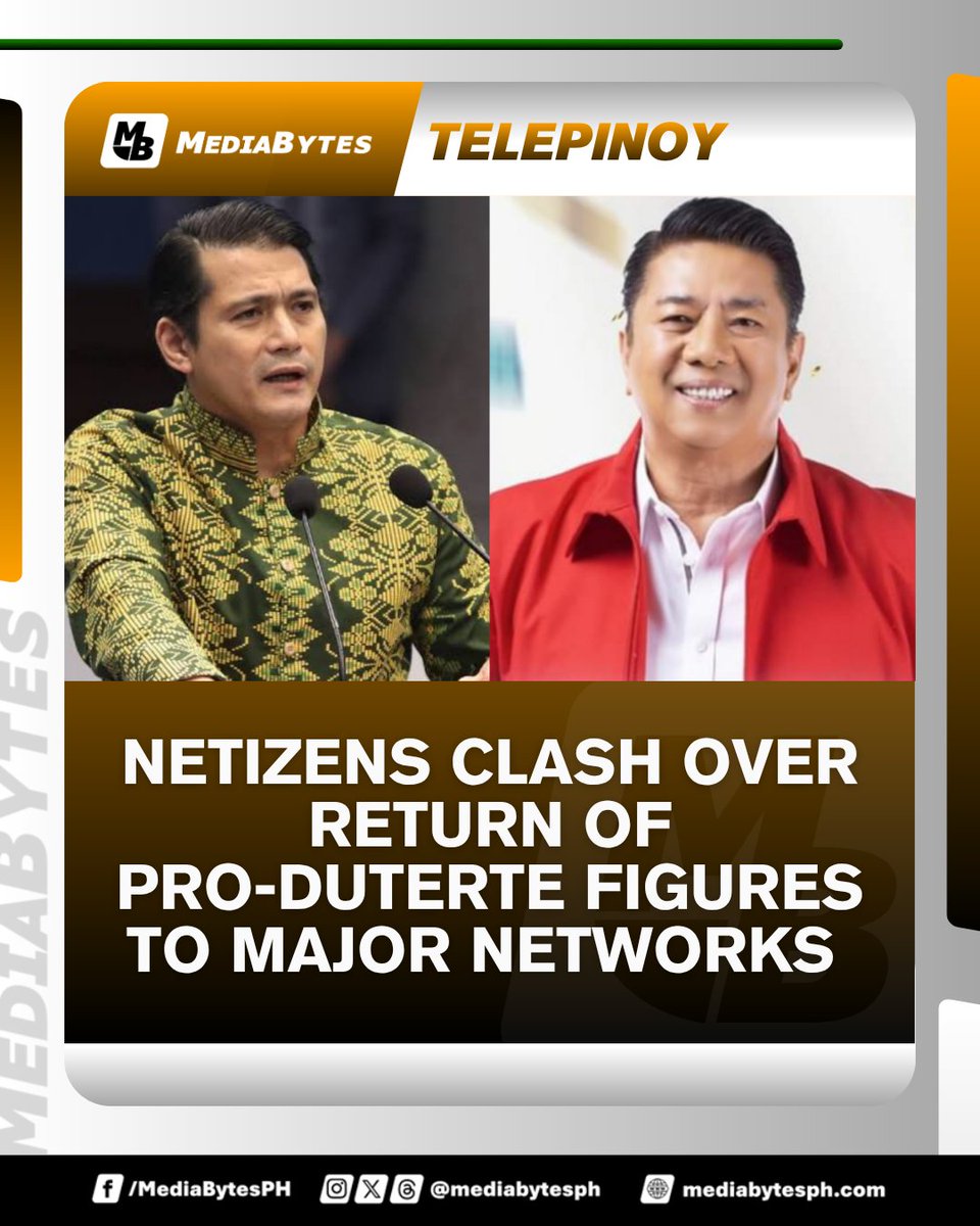 #TelePinoy | Netizens are criticizing major media networks as Senator Robin Padilla returns to ABS-CBN, while Willie Revillame is rumored to rejoin GMA-7—both drawing attention due to their affiliation with the Duterte administration. 

READ MORE: mediabytesph.com/telepinoy/neti…