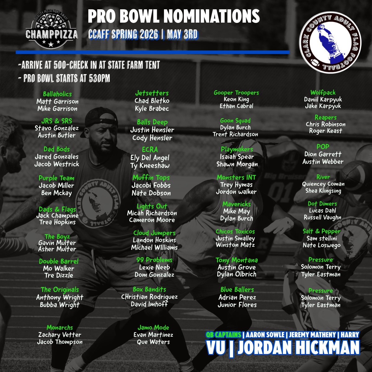 CCAFF_Football's tweet photo. Congratulations To The Spring 2026 Pro Bowl Selections! If You Are Unable To Attend, You Can Send A Alternate From Your Team! 🏈 👌 😎 
#CCAFF
#Still_Ballin
#FlagFootball https://t.co/VG5yYqAlCt