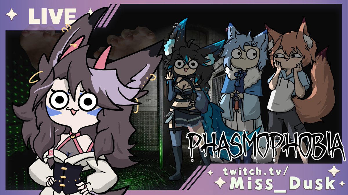 Miss_Dusk's tweet image. ✦ Live ✦ Phasmo &amp;amp; Overwatch with the homies!

Featuring Umbre | foxzvt  | braveokami | Flare &amp;amp; Ranger for Overwatch later!
Come by for the silliest shenanigans and me probably dying first again :3
⛓↴