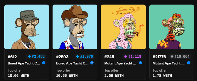 KAlphaTrades's tweet photo. WTT/WTS these. Dm me!
#BAYC #MAYC #NFTsForSale #NFTCommunity #ETH #OpenForOffers #NFTTrader #Web3 https://t.co/1JguSJwfNM