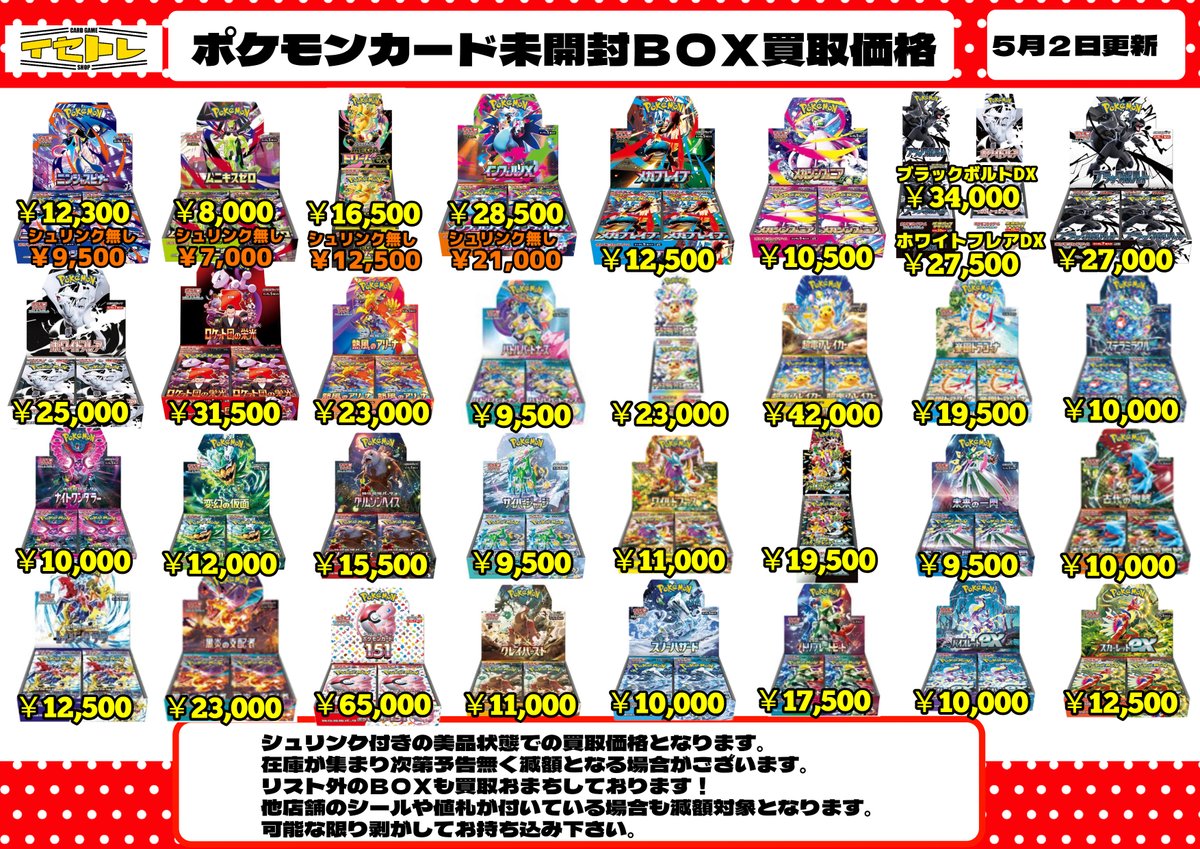 一部未開封BOX買取価格更新 コチラが最新の買取価格となります。 ご