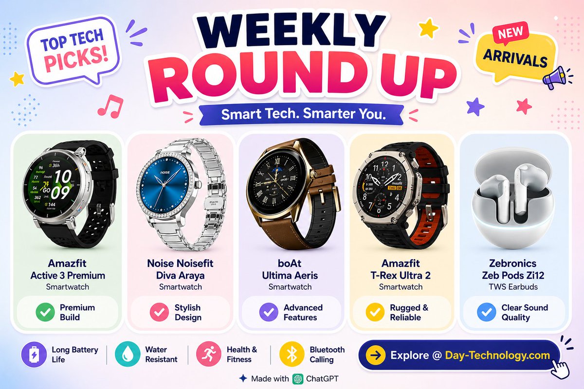 DayTechnology1's tweet image. Weekly tech roundup 🔥⌚🎧
✅Amazfit Active 3 Premium
✅Noise Noisefit Diva Araya
✅boAt Ultima Aeris
✅Amazfit T-Rex Ultra 2
✅Zebronics Zeb Pods Zi12

Smart upgrades. Worth a look 👀

Explore @ Day-Technology.com

#TechWeekly #Smartwatch #Earbuds #NewLaunch #DayTechnology