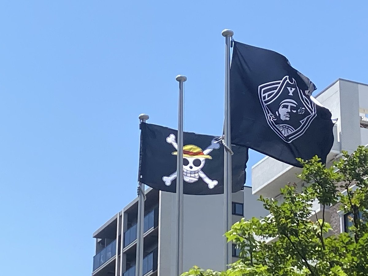 inuno_policeman's tweet image. 横浜BUNTAIに麦わらの一味の海賊旗

#ビーコル
#ONEPIECE