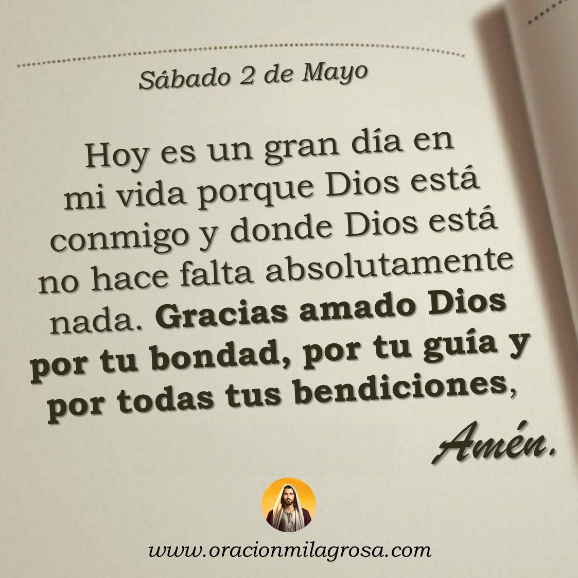 oracion_milagro's tweet image. Oración para el sábado 2 de mayo de 2026: oracionmilagrosa.com/2016/08/milagr… ✨