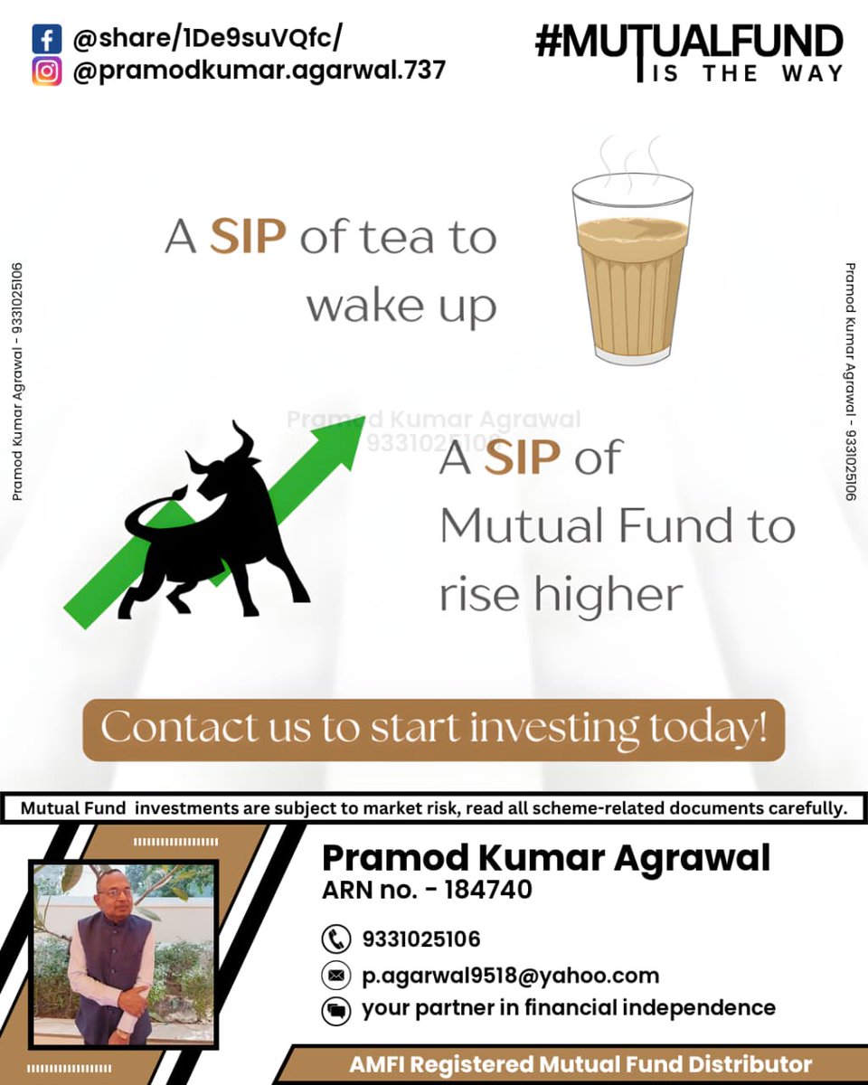 PramodA39041074's tweet image. Contact link: investnama.com/profile/pramod…
Start your weekend right ☕️, a sip of tea to wake up, and a SIP in mutual funds to rise higher tomorrow. Small habits, big futures 🚀 #sip #mutualfund #stockmarket #tea #wealthcreation #mfd