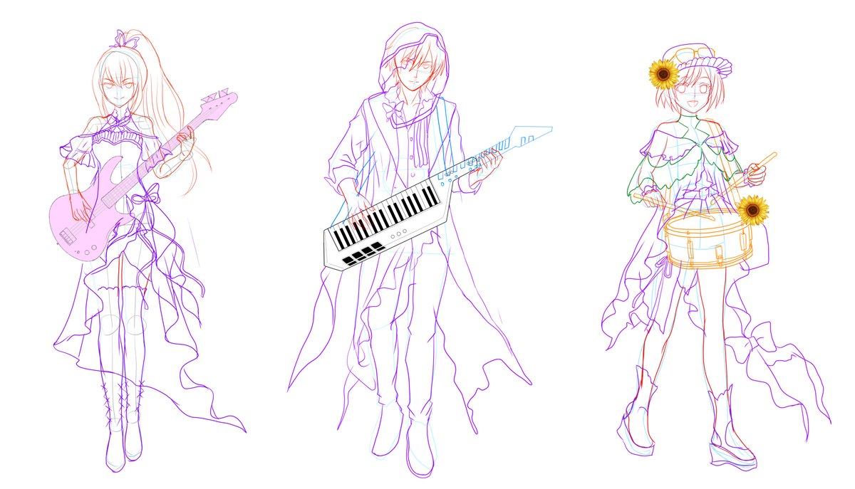 kcborz's tweet photo. #マジカルミライ2026 記念ファンアート

制作時間：34.5h 
公式衣装の密度が凄まじく、
構造の理解に大苦戦しました（遠い目） 

締め切り1時間前になんとか滑り込み投稿！ 
描ききれなかった3人の先輩方も、いつか必ず完成させたいです。
#マジカルミライ #初音ミク #音街ウナ #鏡音リン #鏡音レン https://t.co/wx8wmPWbLH