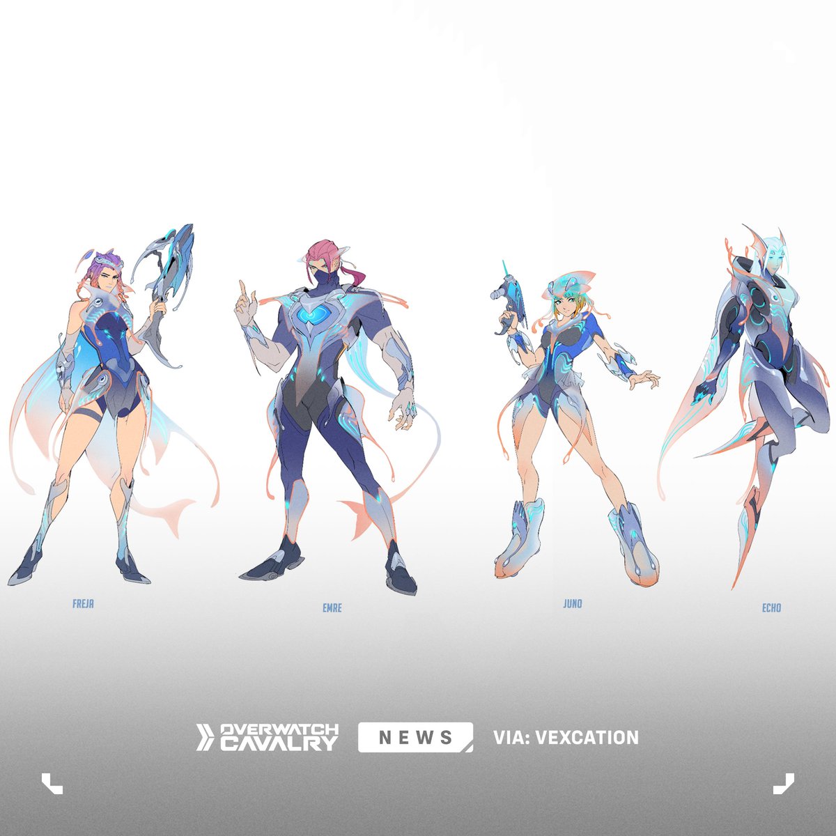 OWCavalry's tweet image. New #Overwatch Survey Skins: Abyss 🌊

Featuring Concept Art for Freja, Emre, Juno, and Echo.