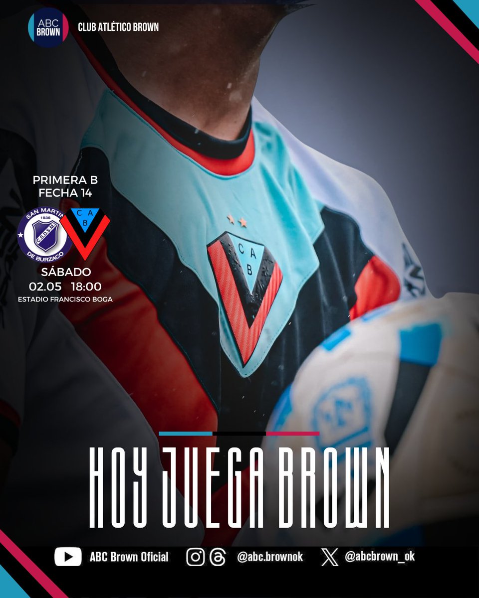 abcbrown_ok's tweet photo. ¡ 𝙃𝙊𝙔 𝙅𝙐𝙀𝙂𝘼 𝘽𝙍𝙊𝙒𝙉 !

Partido N 752 en la #Bmetro

San Martin de Burzaco 🆚 #browndeadrogue

#rivalesnoenemigos

📍 Burzaco 

🏟️ Estadio Francisco Boga

🕕 18 hs

🔳📺 LPFPLAY

👨‍⚖️ Ariel Cruz

 🩵❤️🖤⚽🏟️💪 https://t.co/NChw9QDN8Q
