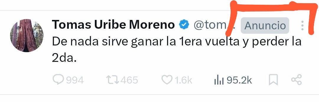 Pagando anuncios en X estos manes.

Esto ya es la tapa.

Lo peor de todo es que esa plática se perdió, porque su candidata no tiene lo que le sobra a la campaña del tigre : fervor popular.