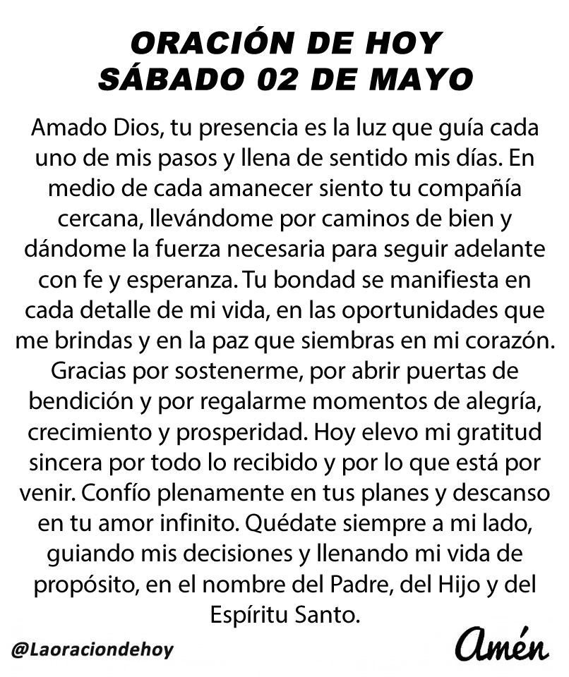 Oración diaria para hoy sábado 02 de mayo de 2026.